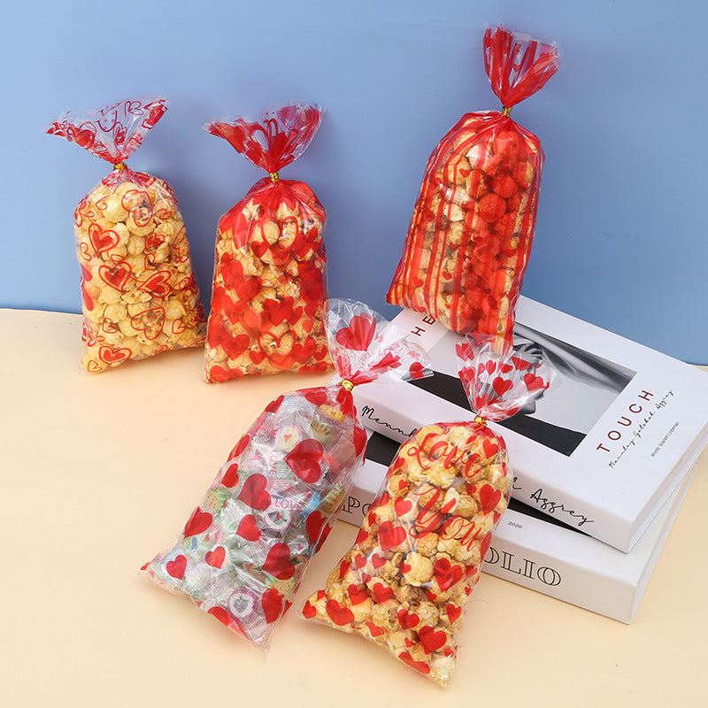 Wholesale Flat Pocket Peach Heart Color Printing Valentine's Day Love Glass Paper Biscuit Plastic Packaging Bag